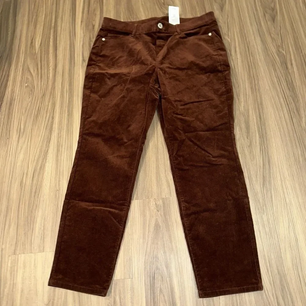 J. Jill Pants Med Petite Dark Redwood Corduroy Authentic Fit Pull On Jeans NWT - Picture 1 of 9